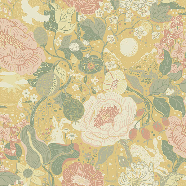 media image for Vaxa Butter Rabbits & Rosehips Wallpaper from Briony Collection by Brewster 271