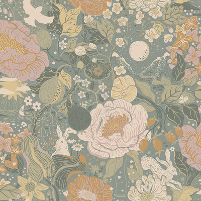 product image of Vaxa Slate Rabbits & Rosehips Wallpaper from Briony Collection by Brewster 572