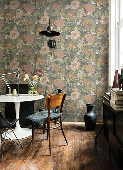 product image for Vaxa Slate Rabbits & Rosehips Wallpaper from Briony Collection by Brewster 82