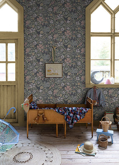 product image for Midsommar Dark Blue Floral Medley Wallpaper from Briony Collection by Brewster 93