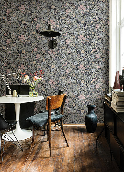 media image for Midsommar Dark Blue Floral Medley Wallpaper from Briony Collection by Brewster 227