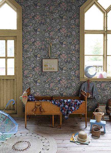 media image for Midsommar Dark Blue Floral Medley Wallpaper from Briony Collection by Brewster 218