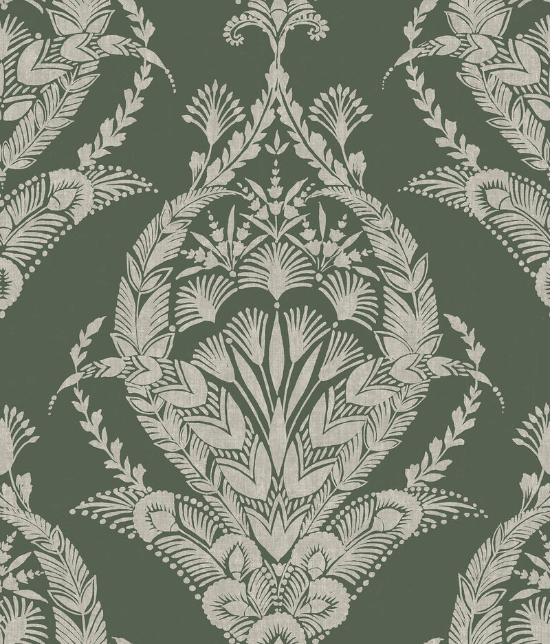 media image for Arlie Evergreen Botanical Damask Wallpaper 245