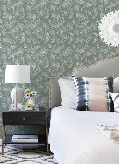 product image for Maeve Sea Green Jacobean Trail Wallpaper 23