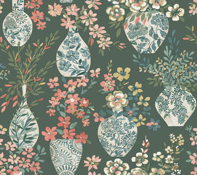 product image of Harper Green Floral Vase Wallpaper 519