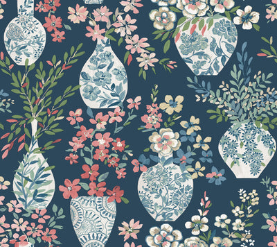 product image for Harper Teal Floral Vase Wallpaper 95