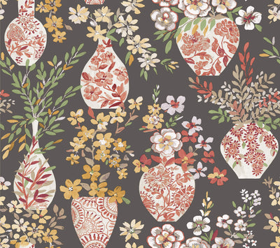 product image of Harper Brown Floral Vase Wallpaper 572