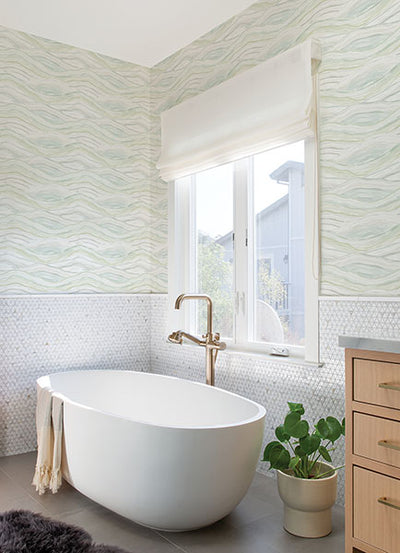 product image for Dorea Sea Green Striated Waves Wallpaper 47