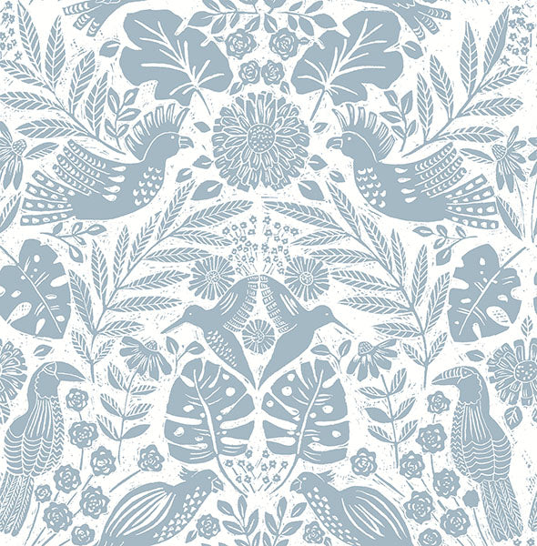 media image for Nestle Blue Bird Block Print Wallpaper 20