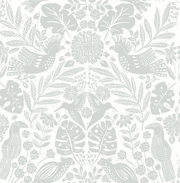 media image for Nestle Light Grey Bird Block Print Wallpaper 20