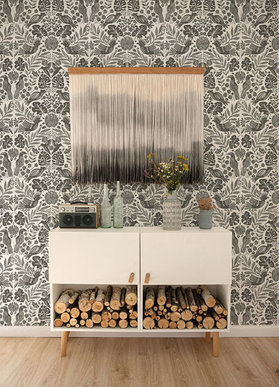 product image for Nestle Charcoal Bird Block Print Wallpaper 25