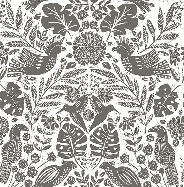 media image for Nestle Charcoal Bird Block Print Wallpaper 220