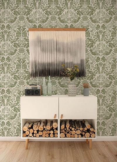 product image for Nestle Green Bird Block Print Wallpaper 75