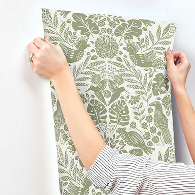 product image for Nestle Green Bird Block Print Wallpaper 2