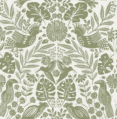 product image of Nestle Green Bird Block Print Wallpaper 59