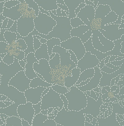 product image of Gardena Sea Green Embroidered Floral Wallpaper 536