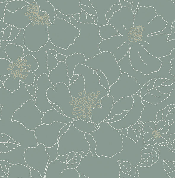 media image for Gardena Sea Green Embroidered Floral Wallpaper 228