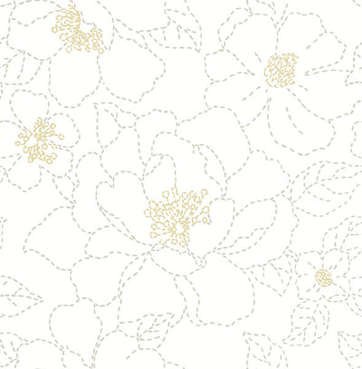 product image of Gardena White Embroidered Floral Wallpaper 517