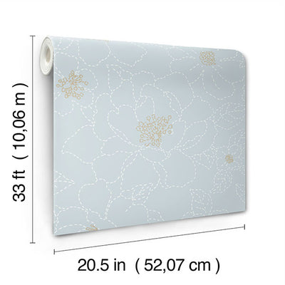 product image for Gardena Sky Blue Embroidered Floral Wallpaper 40