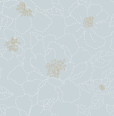 product image of Gardena Sky Blue Embroidered Floral Wallpaper 569