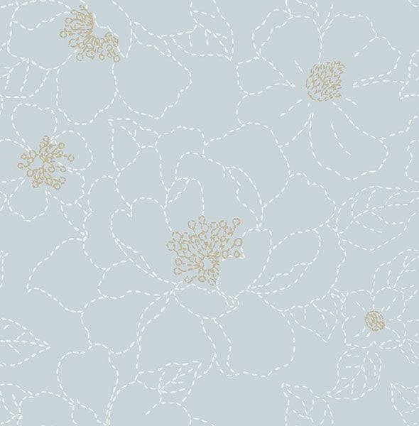 media image for Gardena Sky Blue Embroidered Floral Wallpaper 247