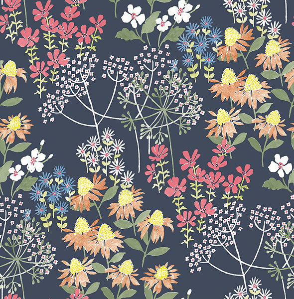 Shop Sample Cultivate Navy Springtime Blooms Wallpaper | Burke Decor