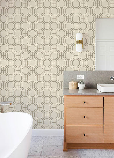 product image for Manor Taupe Geometric Trellis Wallpaper 94