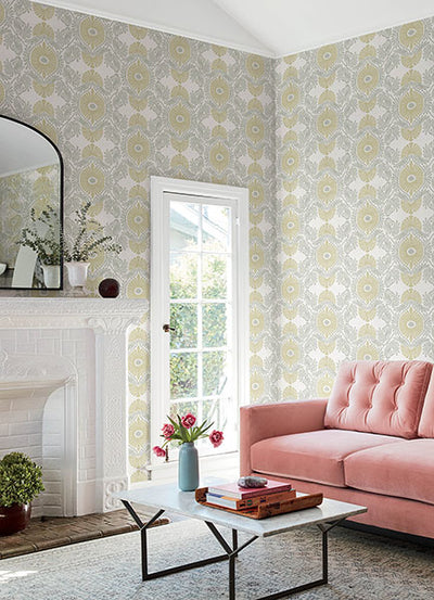 product image for Villa Light Yellow Embellished Ogee Wallpaper 2