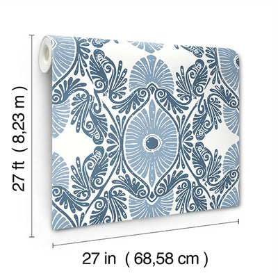 product image for Villa Blue Embellished Ogee Wallpaper 6