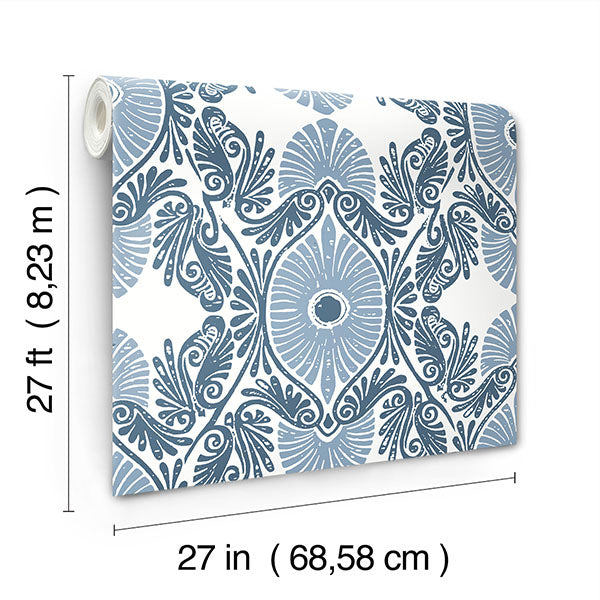 media image for Villa Blue Embellished Ogee Wallpaper 212