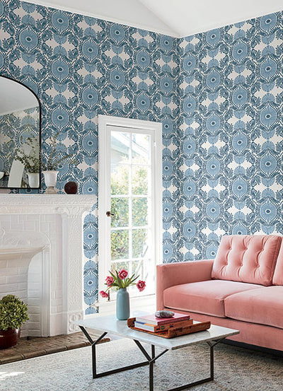 product image for Villa Blue Embellished Ogee Wallpaper 7