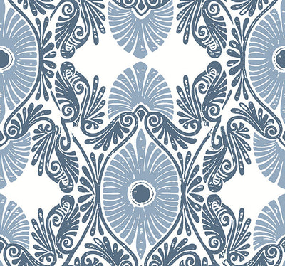 product image for Villa Blue Embellished Ogee Wallpaper 55