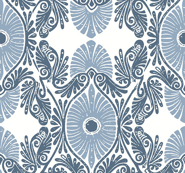 media image for Villa Blue Embellished Ogee Wallpaper 29