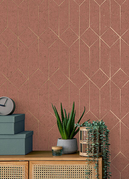 media image for Hayden Rasberry Concrete Trellis Wallpaper from Fusion Advantage Collection by Brewster 212