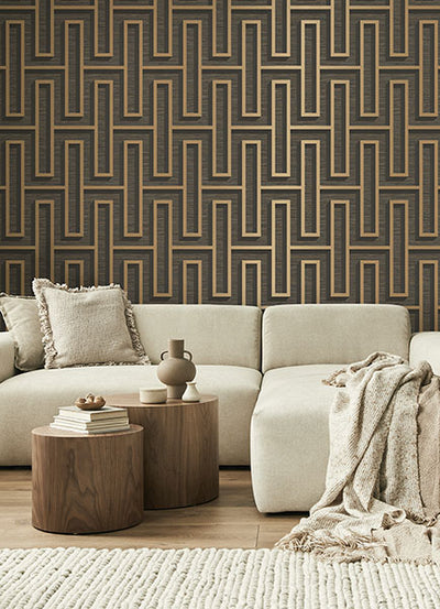 product image for Henley Black Geometric Grasscloth Wallpaper from Fusion Advantage Collection by Brewster 85