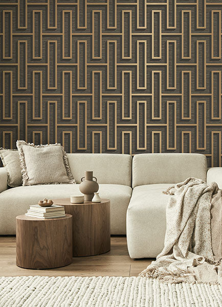 media image for Henley Black Geometric Grasscloth Wallpaper from Fusion Advantage Collection by Brewster 269