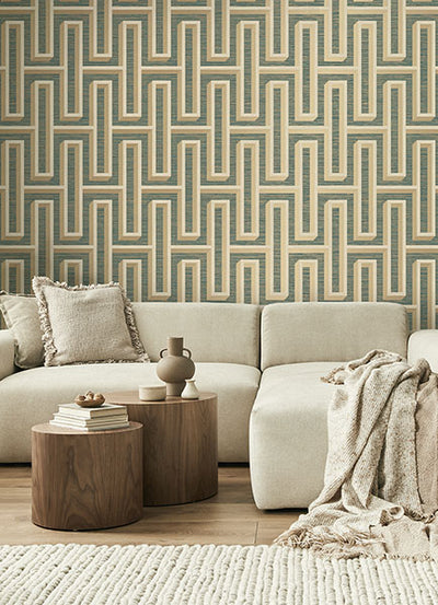 product image for Henley Teal Geometric Grasscloth Wallpaper from Fusion Advantage Collection by Brewster 56