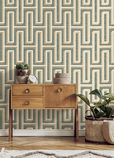 product image for Henley Teal Geometric Grasscloth Wallpaper from Fusion Advantage Collection by Brewster 2