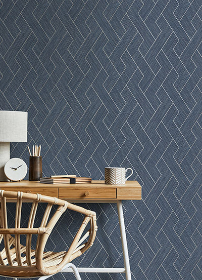 product image for Ember Indigo Geometric Basketweave Wallpaper from Fusion Advantage Collection by Brewster 42