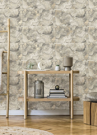 product image for Aria Light Grey Marbled Tile Wallpaper from Fusion Advantage Collection by Brewster 28