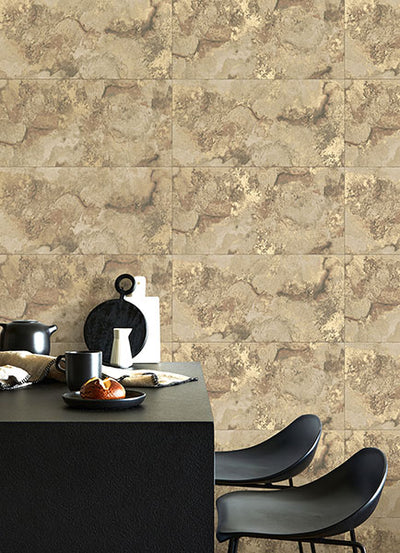 product image for Aria Light Brown Marbled Tile Wallpaper from Fusion Advantage Collection by Brewster 90