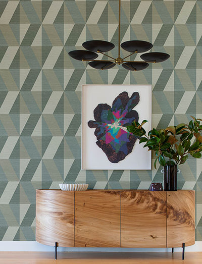 product image for Winslow Green Geometric Faux Grasscloth Wallpaper 33