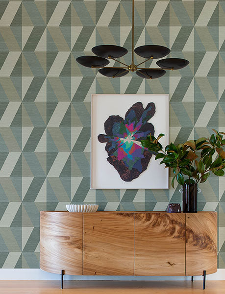 media image for Winslow Green Geometric Faux Grasscloth Wallpaper 231