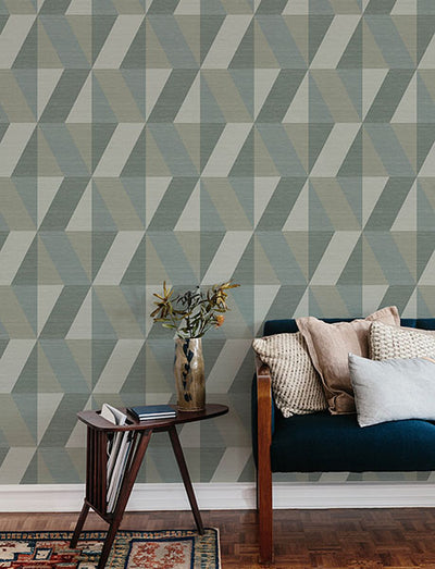 product image for Winslow Green Geometric Faux Grasscloth Wallpaper 23