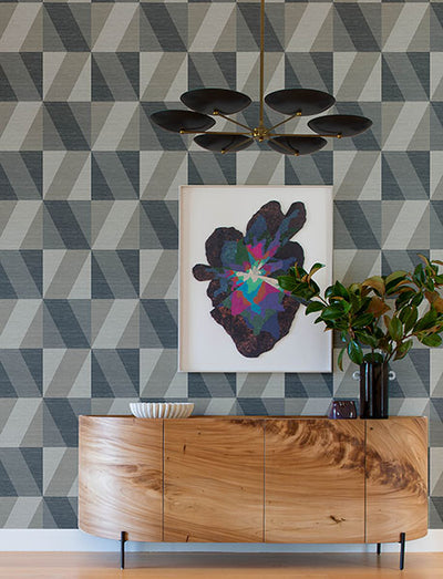 product image for Winslow Slate Geometric Faux Grasscloth Wallpaper 44