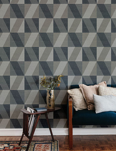 product image for Winslow Slate Geometric Faux Grasscloth Wallpaper 41