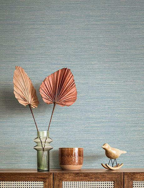 media image for Sheehan Light Blue Faux Grasscloth Wallpaper 272