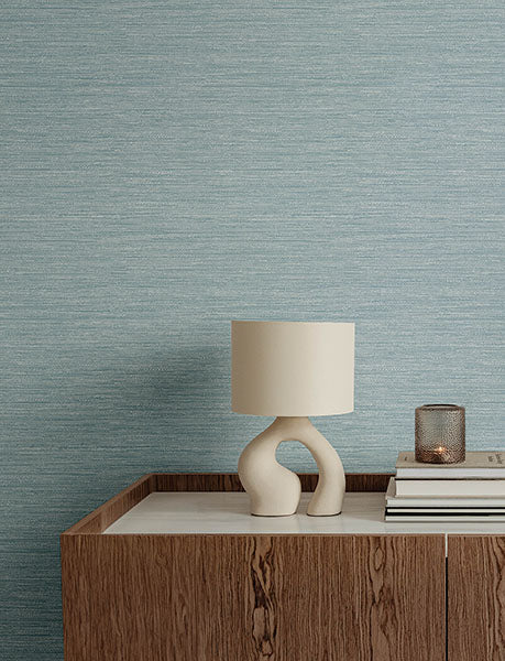 media image for Sheehan Light Blue Faux Grasscloth Wallpaper 290