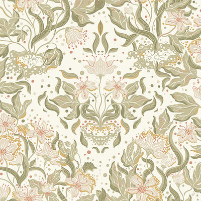 product image of Lisa Olive Floral Damask Wallpaper 54