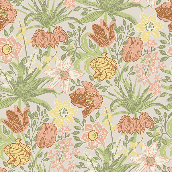 media image for Cecilia Chartreuse Tulip and Daffodil Wallpaper 28